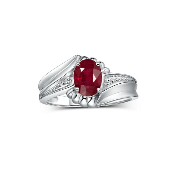RYLOS Rings for Women Sterling Silver Swirl Z Ring 7X5MM Oval Gemstone & Diamond Rings July Ruby Jewelry Size 6