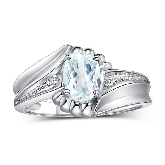 RYLOS Rings for Women Sterling Silver Swirl Z Ring 7X5MM Oval Gemstone & Diamond Rings March Aquamarine Jewelry Size 9