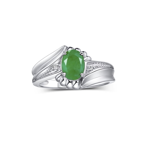 RYLOS Rings for Women Sterling Silver Swirl Z Ring 7X5MM Oval Gemstone & Diamond Rings May Emerald Jewelry Size 7