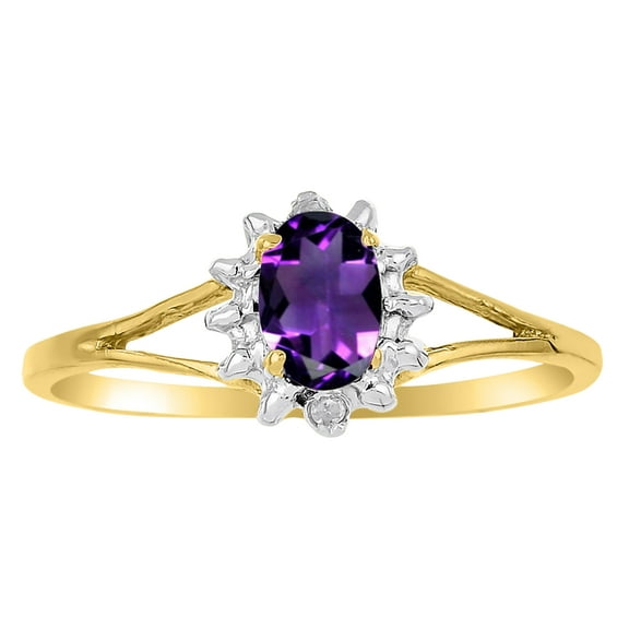 *RYLOS Simply Elegant Beautiful Amethyst & Diamond Ring - February Birthstone*