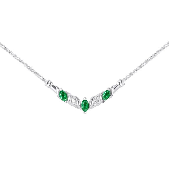 *RYLOS Simply Elegant Beautiful Green Emerald & Diamond Necklace - May Birthstone*