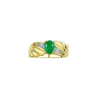 RYLOS Rings for Women 14K Gold Plated Silver Angel Wing Birthstone Ring 7X5MM Gemstone & Diamonds May Emerald Jewelry for Women Size 9
