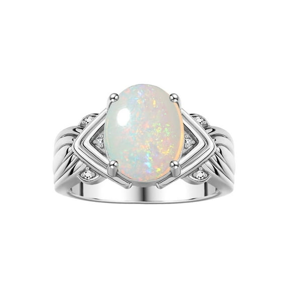 RYLOS Rings for Women Sterling Silver Ring 12X10MM Gemstone & Diamonds Great Ring for Middle or Pointer Finger Exotic Opal African Jewelry Size 11