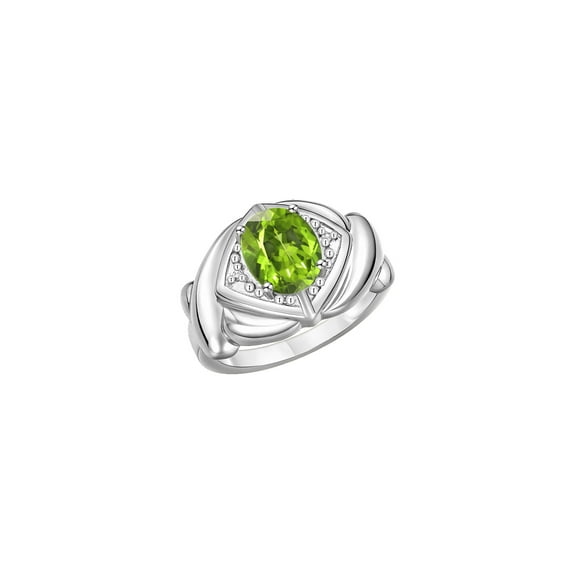 RYLOS Rings for Women Silver Ring XOXO Hugs & Kisses 9X7MM Gemstone & Diamond Ring August Peridot Jewelry for Women Size 10