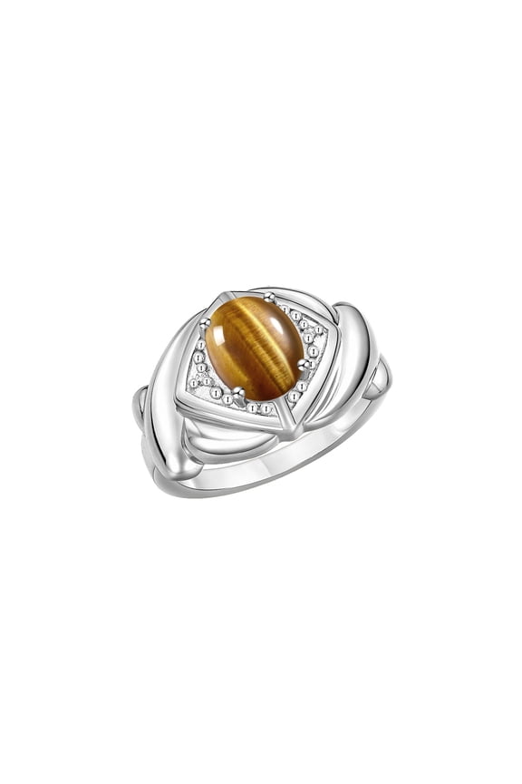 Rings for Women Silver Ring XOXO Hugs & Kisses 9X7MM Gemstone & Diamond Ring November Tiger Eye Jewelry for Women Size 6