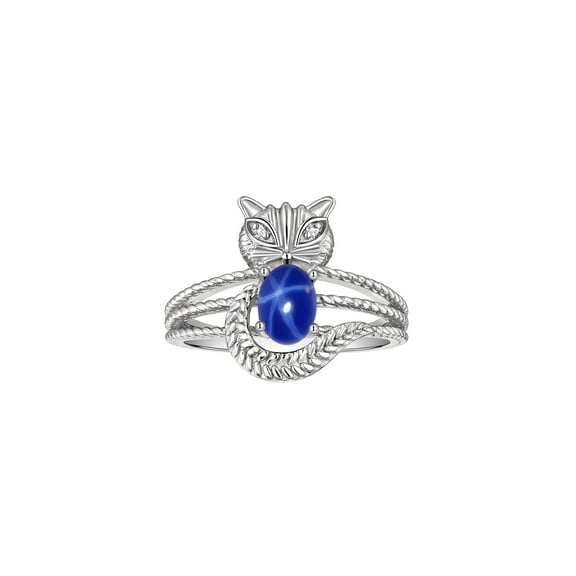 *RYLOS Simply Fun CAT Blue Star Sapphire & Diamond Ring - September Birthstone. Great Ring for Pinky, Middle or Pointer Finger.*