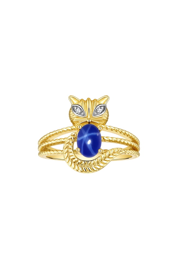 *RYLOS Simply Fun CAT Blue Star Sapphire & Diamond Ring - September Birthstone. Great Ring for Pinky, Middle or Pointer Finger.*