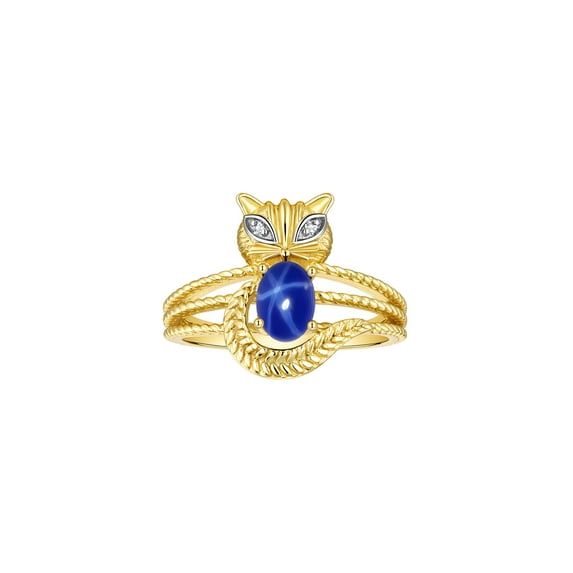*RYLOS Simply Fun CAT Blue Star Sapphire & Diamond Ring - September Birthstone. Great Ring for Pinky, Middle or Pointer Finger.*
