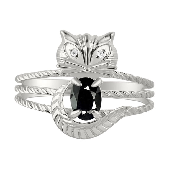 *RYLOS Simply Fun CAT Onyx & Diamond Ring - October Birthstone. Great Ring for Pinky, Middle or Pointer Finger.*