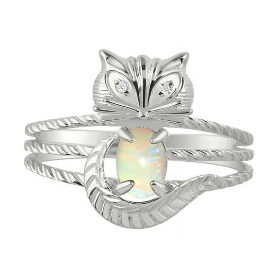 *RYLOS Simply Fun CAT Opal & Diamond Ring - October Birthstone. Great Ring for Pinky, Middle or Pointer Finger.*