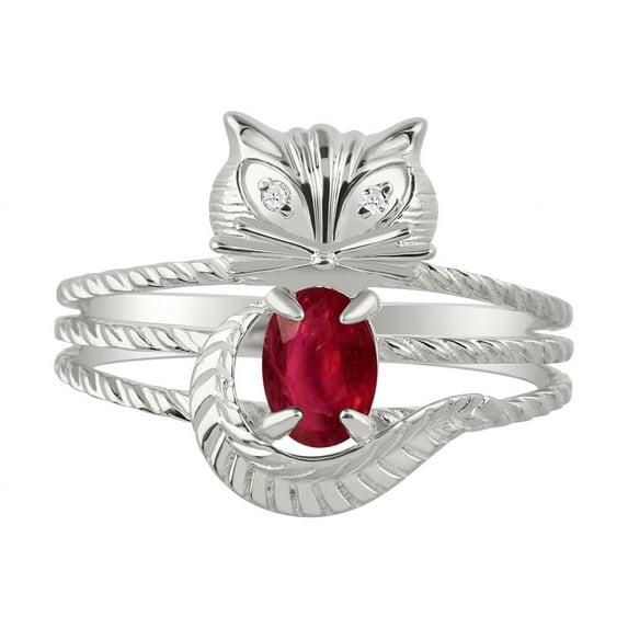 *RYLOS Simply Fun CAT Red Ruby & Diamond Ring - July Birthstone. Great Ring for Pinky, Middle or Pointer Finger.*