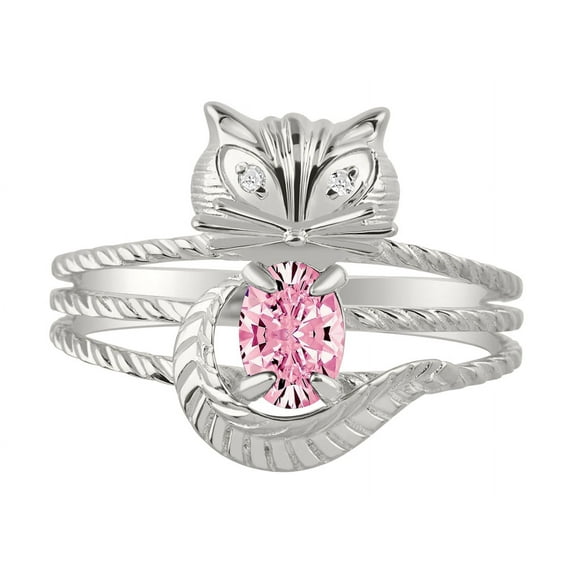 *RYLOS Simply Fun CAT simulated PINK ICE & Diamond Ring - October Birthstone. Great Ring for Pinky, Middle or Pointer Finger.*