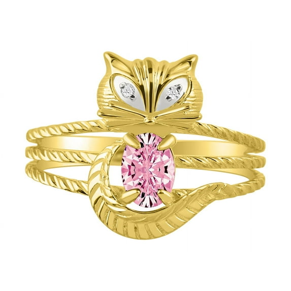 *RYLOS Simply Fun CAT simulated PINK ICE & Diamond Ring - October Birthstone. Great Ring for Pinky, Middle or Pointer Finger.*