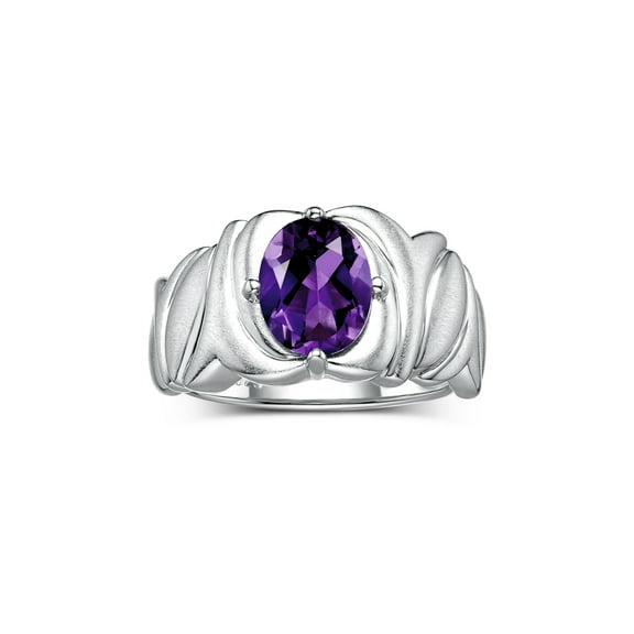 RYLOS Rings for Women Sterling Silver Ring Solitaire 9X7MM Oval Gemstone with Satin Finish Band February Amethyst Jewelry Size 5