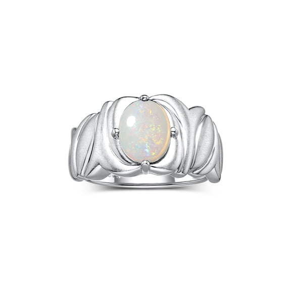 RYLOS Rings for Women Sterling Silver Ring Solitaire 9X7MM Oval Gemstone with Satin Finish Band October Opal Jewelry Size 9