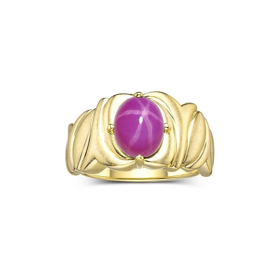 RYLOS Rings for Women 14K Gold Plated Silver Ring Solitaire 9X7MM Oval Gemstone with Satin Finish Band July Star Ruby Jewelry Size 6