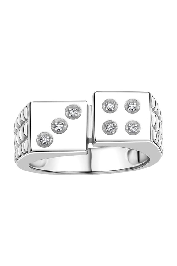 Sterling Silver Designer Men's Lucky 7 Craps Gambling Ring, accentuated by Diamonds Size 12
