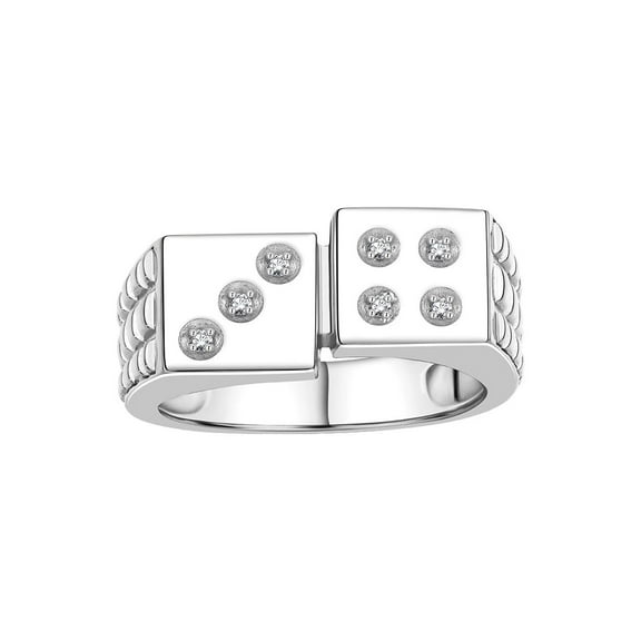 RYLOS Sterling Silver Designer Men's Lucky 7 Craps Gambling Ring, accentuated by Diamonds Size 6