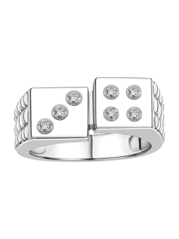Sterling Silver Designer Men's Lucky 7 Craps Gambling Ring, accentuated by Diamonds Size 7