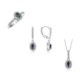 thumbnail image 1 of RYLOS Sterling Silver Halo Designer Set: Ring, Earring & Pendant Necklace. Gemstone & Diamonds, 6X4MM Alexandrite June Birthstone; Size 9, 1 of 9