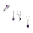 thumbnail image 1 of RYLOS Sterling Silver Halo Designer Set: Ring, Earring & Pendant Necklace. Gemstone & Diamonds, 6X4MM Amethyst February Birthstone; Size 5, 1 of 6