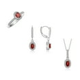 thumbnail image 1 of RYLOS Sterling Silver Halo Designer Set: Ring, Earring & Pendant Necklace. Gemstone & Diamonds, 6X4MM Garnet January Birthstone; Size 6, 1 of 6