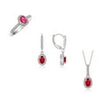 thumbnail image 1 of RYLOS Sterling Silver Halo Designer Set: Ring, Earring & Pendant Necklace. Gemstone & Diamonds, 6X4MM Ruby July Birthstone; Sizes 5-10 Size 5, 1 of 5