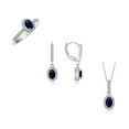 thumbnail image 1 of RYLOS Sterling Silver Halo Designer Set: Ring, Earring & Pendant Necklace. Gemstone & Diamonds, 6X4MM Sapphire September Birthstone; Size 5, 1 of 6