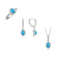 thumbnail image 1 of RYLOS Sterling Silver Halo Designer Set: Ring, Earring & Pendant Necklace. Gemstone & Diamonds, 6X4MM Turquoise December Birthstone; Size 5, 1 of 6