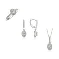 thumbnail image 1 of RYLOS Sterling Silver Halo Designer Set: Ring, Earring & Pendant Necklace. Gemstone & Diamonds, 6X4MM White Topaz April Birthstone; Size 10, 1 of 6
