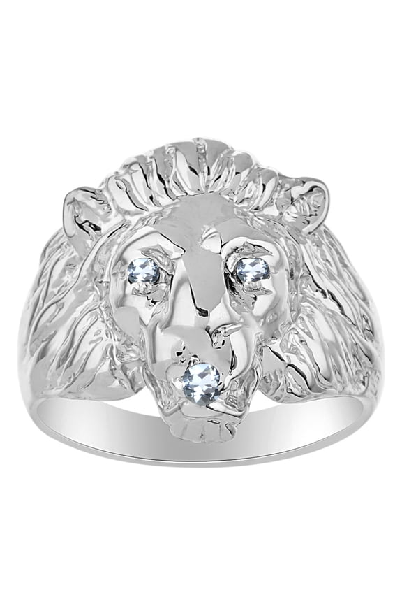 Sterling Silver Lion Head Ring Color Stone Birthstones Eyes and Mouth Fun Designer Rings Aquamarine Jewelry Size 13