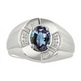 thumbnail image 1 of RYLOS Sterling Silver Ring 8X6MM Oval Gemstone & Diamond Unisex Rings Alexandrite June Birthstone Ring Size 11, 1 of 7