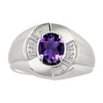 thumbnail image 1 of RYLOS Sterling Silver Ring 8X6MM Oval Gemstone & Diamond Unisex Rings Amethyst February Birthstone Ring Size 7, 1 of 7
