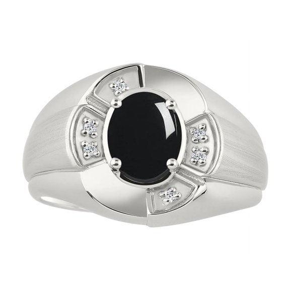 RYLOS Sterling Silver Ring 8X6MM Oval Gemstone & Diamond Unisex Rings Onyx October Birthstone Ring Size 10