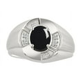 thumbnail image 1 of RYLOS Sterling Silver Ring 8X6MM Oval Gemstone & Diamond Unisex Rings Onyx October Birthstone Ring Size 11, 1 of 7