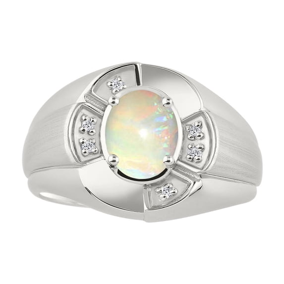 RYLOS Sterling Silver Ring 8X6MM Oval Gemstone & Diamond Unisex Rings Opal African October Birthstone Ring Size 13