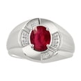 thumbnail image 1 of RYLOS Sterling Silver Ring 8X6MM Oval Gemstone & Diamond Unisex Rings Ruby July Birthstone Ring Size 10, 1 of 7