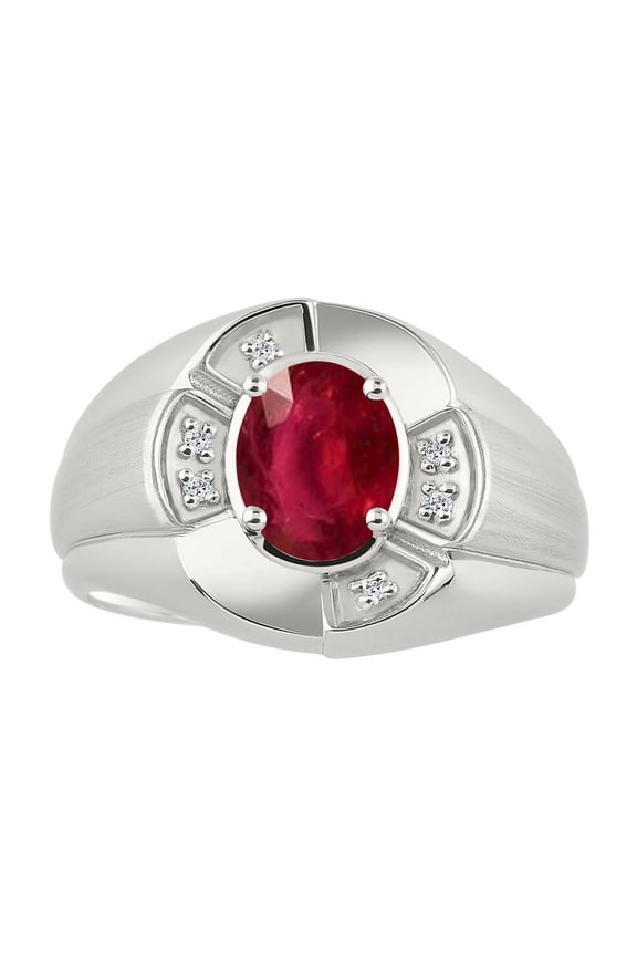Sterling Silver Ring 8X6MM Oval Gemstone & Diamond Unisex Rings Ruby July Birthstone Ring Size 8