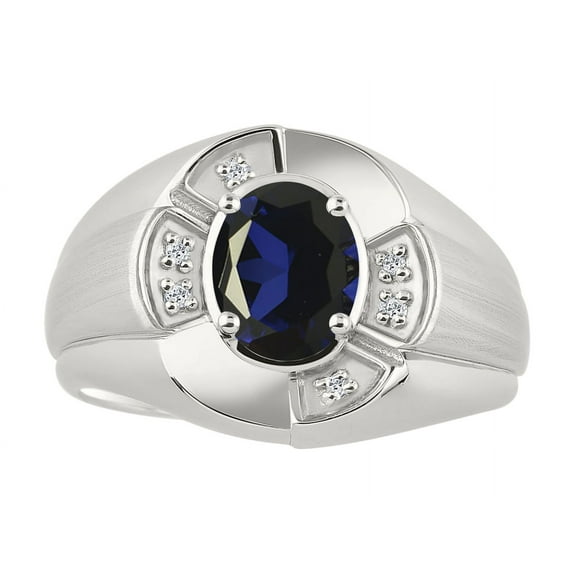 RYLOS Sterling Silver Ring 8X6MM Oval Gemstone & Diamond Unisex Rings Sapphire September Birthstone Ring Size 8