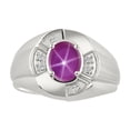 thumbnail image 1 of RYLOS Sterling Silver Ring 8X6MM Oval Gemstone & Diamond Unisex Rings Star Ruby July Birthstone Ring Size 8, 1 of 7