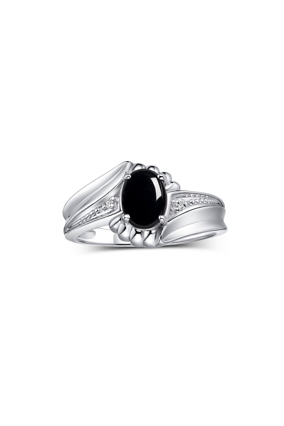 Rings for Women Sterling Silver Swirl Z Ring 7X5MM Oval Gemstone & Diamond Rings October Cabochon Onyx Jewelry Size 7
