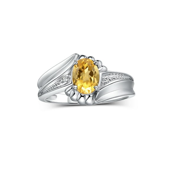 RYLOS Rings for Women Sterling Silver Swirl Z Ring 7X5MM Oval Gemstone & Diamond Rings November Citrine Jewelry Size 10