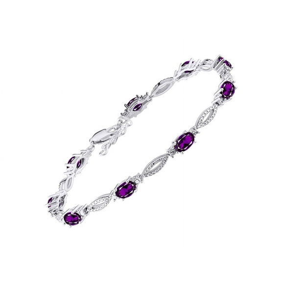 RYLOS Tennis Bracelet with 6x4MM Birthstone Gemstones & Diamonds Sterling Silver  - Adjustable to 7-8" Amethyst Jewelry for Women Friendship Bracelets