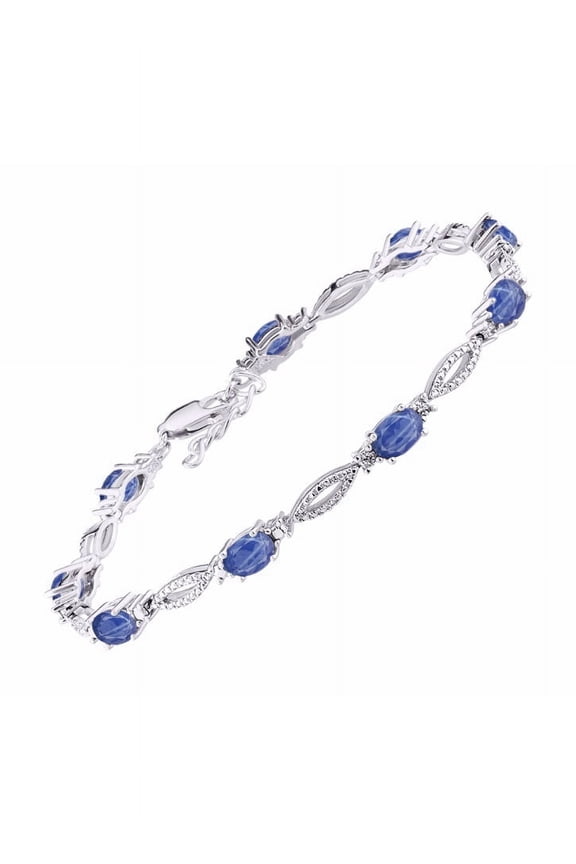 Tennis Bracelet with 6x4MM Birthstone Gemstones & Diamonds Sterling Silver - Adjustable to 7-8" Blue Star Sapphire Jewelry for Women Friendship Bracelets