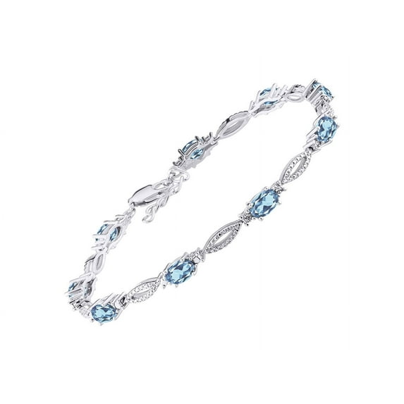 RYLOS Tennis Bracelet with 6x4MM Birthstone Gemstones & Diamonds Sterling Silver - Adjustable to 7-8" Blue Topaz Jewelry for Women Friendship Bracelets