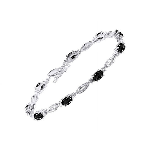 RYLOS Tennis Bracelet with 6x4MM Birthstone Gemstones & Diamonds Sterling Silver  - Adjustable to 7-8"  Faceted Onyx Jewelry for Women Friendship Bracelets