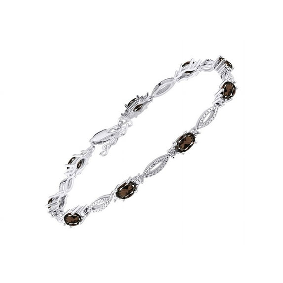RYLOS Tennis Bracelet with 6x4MM Birthstone Gemstones & Diamonds Sterling Silver - Adjustable to 7-8" Smoky Quartz Jewelry for Women Friendship Bracelets
