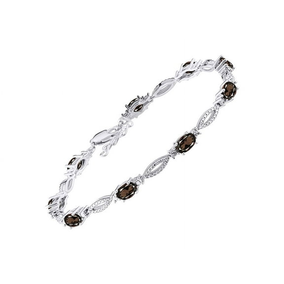 RYLOS Tennis Bracelet with 6x4MM Birthstone Gemstones & Diamonds Sterling Silver - Adjustable to 7-8" Smoky Quartz Jewelry for Women Friendship Bracelets