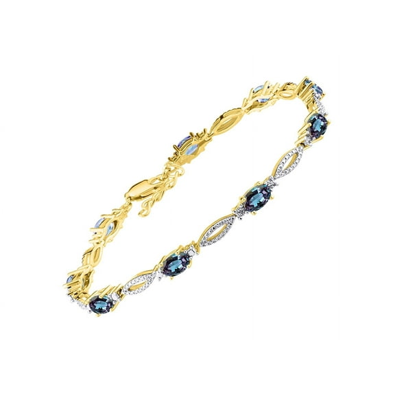 RYLOS Tennis Bracelet with 6x4MM Birthstone Gemstones & Diamonds Yellow Gold Plated Silver - Adjustable to 7-8" Alexandrite Jewelry for Women Friendship Bracelets