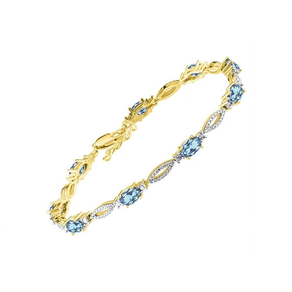 RYLOS Tennis Bracelet with 6x4MM Birthstone Gemstones & Diamonds Yellow Gold Plated Silver - Adjustable to 7-8" Blue Topaz Jewelry for Women Friendship Bracelets